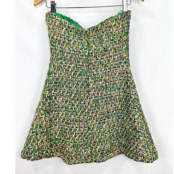 Fashion Nova Tanya Tweed Strapless Mini Dress in Green Pink size Medium NEW - Picture 5 of 7